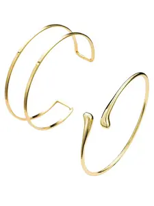 2Pcs Gold Arm Cuff Jewelry for Women Upper Arm Bracelet Bangle Open Adjustable Cuff Bracelet Minimalist Armband Stackable Jewelry for Summer Beach Elegant Minimalist Bangle