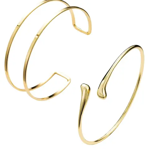 2Pcs Gold Tone Arm Cuff Jewelry for Women, Elegant Upper Arm Bracelet, Adjustable Open Cuff Design, Stacking Jewelry, Minimalist Stackable Jewelry for Summer Beach