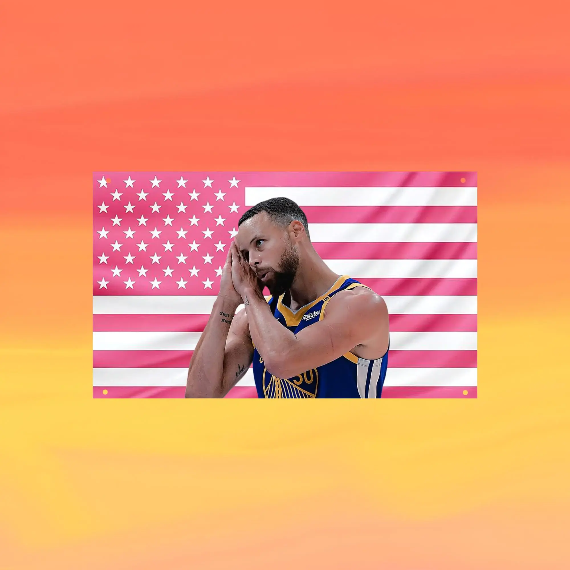 Stephen Curry American Flag Tapestry 3x5FT, Pink USA Wall Banner, Basketball Fan Wall Decor, Superstar Inspired Bedroom Hanging, Aesthetic Sports Room Art