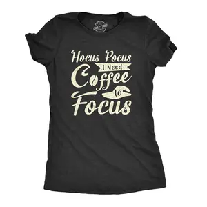 Womens Hocus Pocus I Need Coffee to Focus T Shirt Funny Halloween Witch Tee Funny Womens T Shirts Cute Vintage Fashion Casual Ladies T-Shirt Gift Halloween Tops for Women Funny Coffee Top Women's Novelty Tees Black