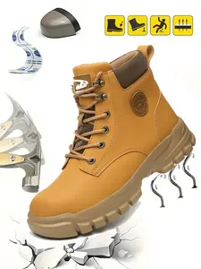 WORK Protect Men's Lace-Up Safety Shoes Anti-Smash & Anti-Puncture Non-Slip Breathable Mesh Work Boots for Construction & Factory Worker Footwear Boy