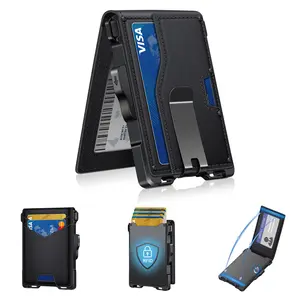 Men's Slim Aluminum Bifold Wallet - RFID Blocking, Pop-Up Card Holder with ID Window, Holds 9-13 Cards & Money Clip