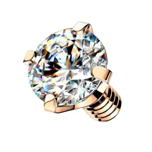 Rose Gold PVD Prong Clear CZ Stainless Steel Internally Threaded Top