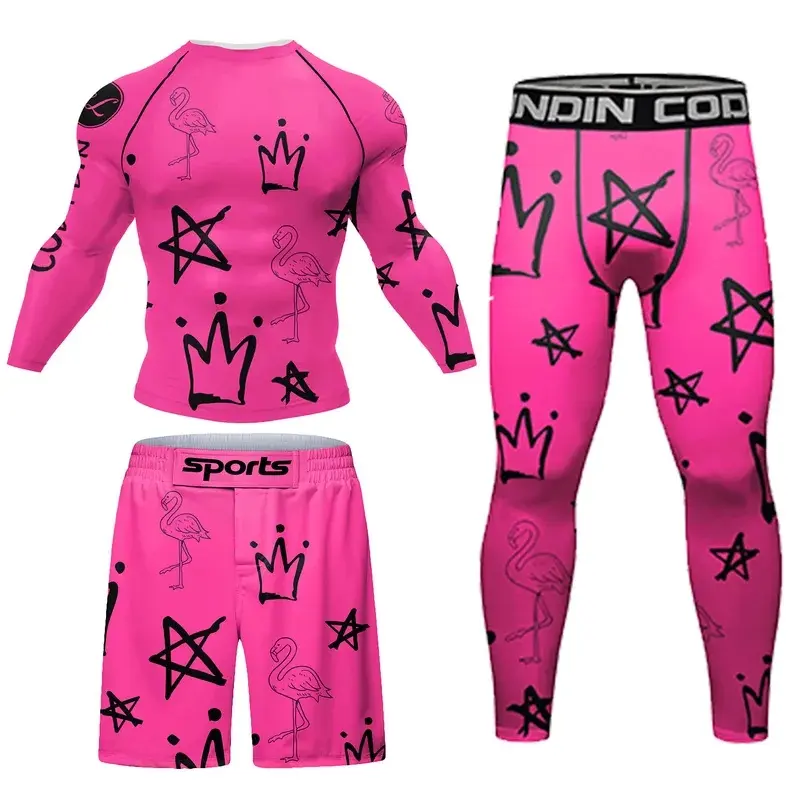 Cody Lundin Men Active Wear Pink Athletic Gym T-shirt UV Protection Men Rash Guard BJJ Jiu Jitsu Rash Guard MMA Grappling Shorts