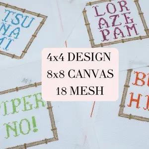 4 White Lotus Sayings SET | Hand-Painted Needlepoint Canvas | 18 Mesh | Made to Order | Canvas Only