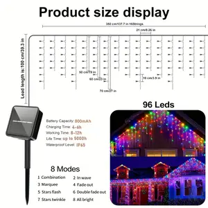 Solar ice bar light, smart LED sensor colorful decorative string lights, 8 lighting modes, multiple colors available, 96/160 LEDs, suitable for villas, courtyards, eaves, gardens, trees, camping, RVs, Christmas, Halloween, Thanksgiving, graduation season