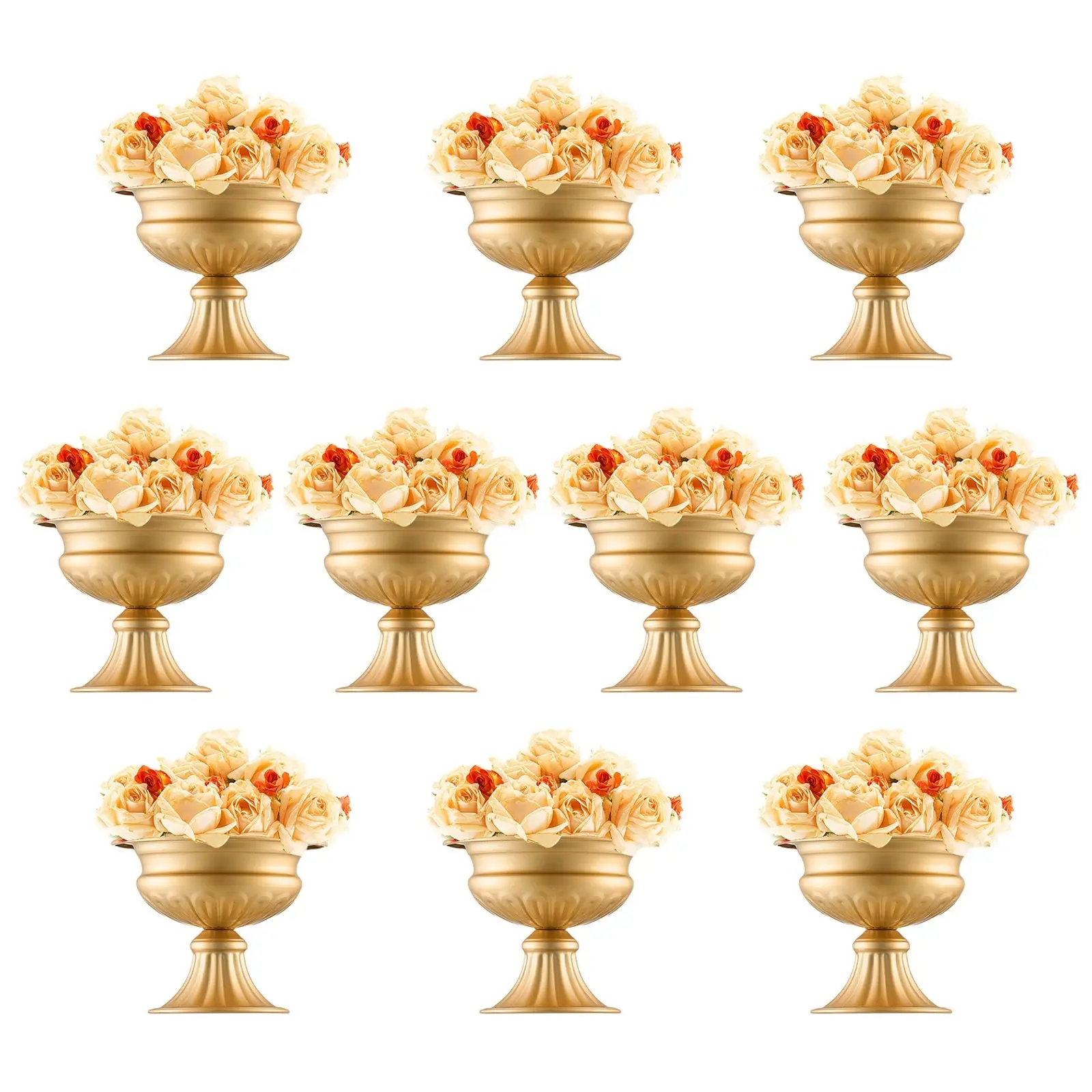 10 Pcs 16 Cm Floral Vase Stand Set, Gold Metal Wedding Flower Vase Holder, Elegant Table Centerpiece With Sturdy Steel Construction, Durable Gold Tone Floral Display Stand For Wedding Decor, Party Table Decor
