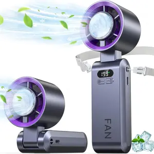 Handheld Portable Turbo Fan with Ice Cooler, Speed (1-199) Rechargeable Personal Fan,Pocket Fans for Travel Outdoor Home Office
