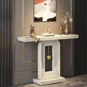 Tribesigns Modern Console Table, 40 Inches Faux Marble Sofa Contemporary Entryway Table with Pendulum Shape Base for Living Room Hallway Entrance, White RGB LED Floating TV Stand