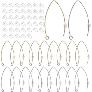 40pcs 316 Stainless Steel Ear Wires V-Shape Hypoallergenic Earrings Hook 40pcs Clear Earring Backs for Jewelry Making Crafting,Silver and Gold