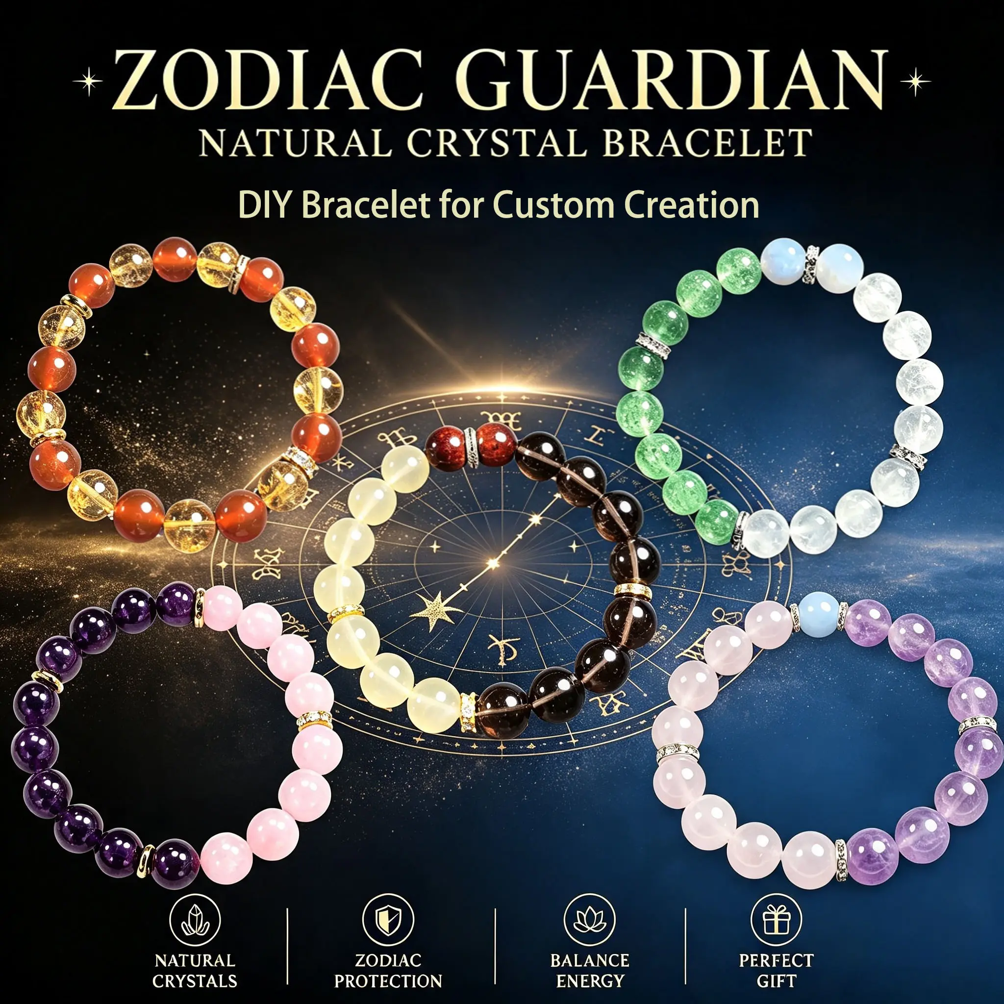 DIY 12 Zodiac Natural Crystal Bracelet Making Kit - Make Your Own Constellation Birthstone Beaded Jewelry, Personalized Astrology Energy Gift for Women Teens