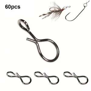 60PCS Fishing Snap Clips, Stainless Steel Quick Change Hook Connectors for Lures, Fly Hooks & Fishing Line, Heavy Duty Fishing Accessories for Freshwater & Saltwater