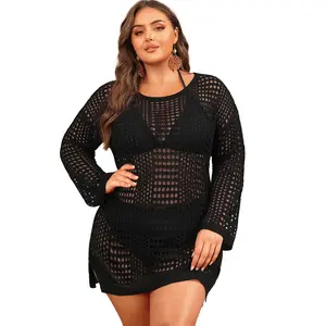 Aqua Eve Women's Plus Size Swimsuit Cover Up - Crochet Bathing Suit Coverups Long Sleeve Swimwear Beach Dress