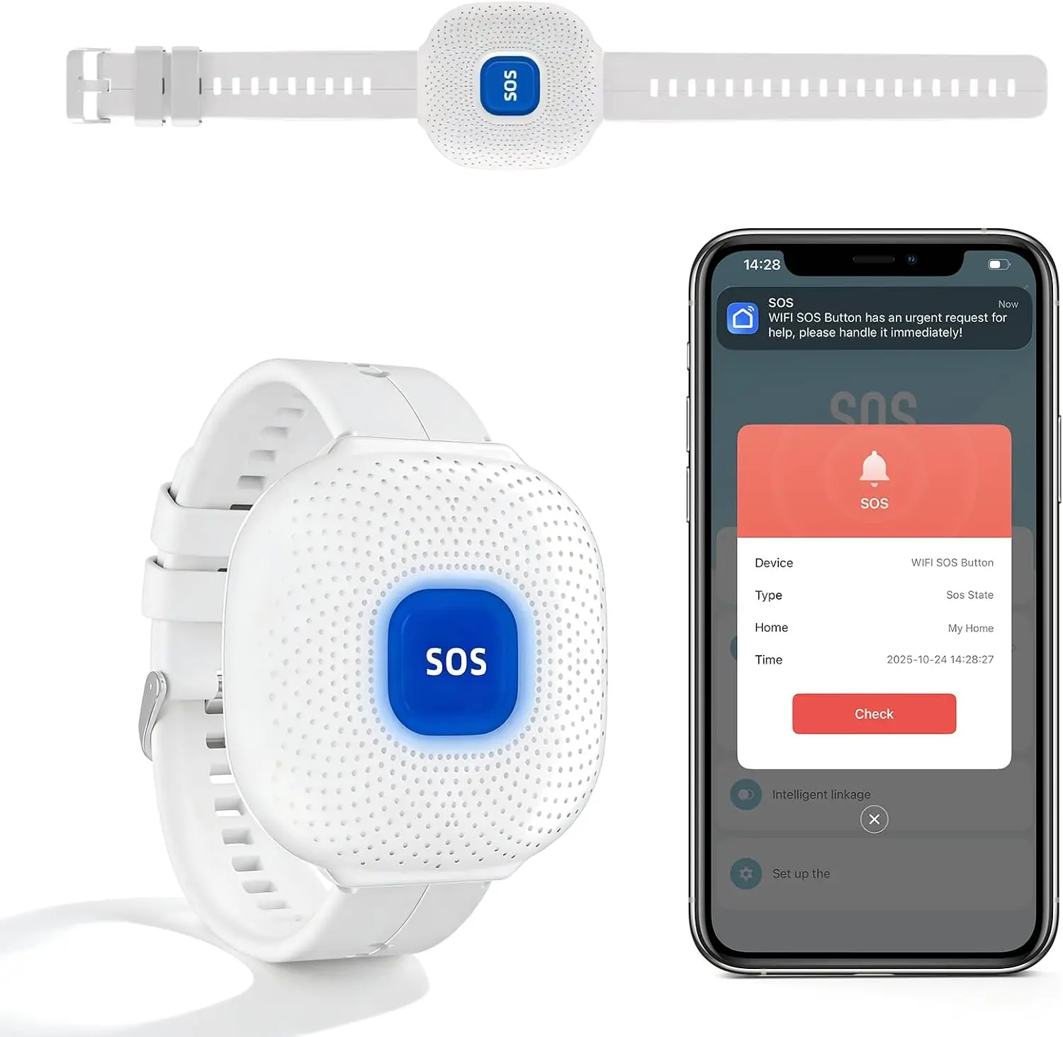 WiFi Panic Button, Pagers Life Alert Systems for Seniors no Monthly Fee, Compatible with Tuya Smart/Smart Life APP