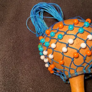 African Shakers - Orange, Blue, and White Hand Percussion Instruments for Musical Performances