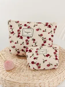 Floral Pattern Makeup Bag, / Portable Lightweight Zipper Storage Bag, Travel Skincare Storage Makeup Bag, Travel Cosmetic Bag, Makeup Organizer Pouch for School, Work, Daily and Travel