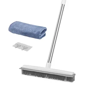 VEVOR Pet Hair Removal Broom,  58.46 in Adjustable Long Handle Carpet Rake, Rubber Broom with Built in Squeegee Reusable Dog Cat Hair Remover, for Carpets Rugs Mats Couch Furniture Hardwood Floor Tile
