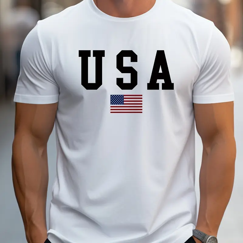 Men's Combed Cotton Short Sleeve Boxy Round Neck Tropical Graphic Tee - Menswear T-Shirt, Digital Sublimation Stamped, Soft Sweat-Wicking Clothes, Casual Urban Streetwear Top, Right Shoulder "Ruccas Skena Nyentil" Print, All-Season, COD Available