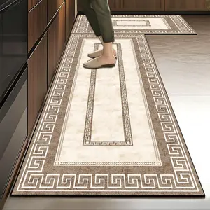 Elegant Classical European Style Kitchen Mat, Anti-Fatigue Soft Rubber Rug, Machine Made, Customizable Size, Durable and Comfortable