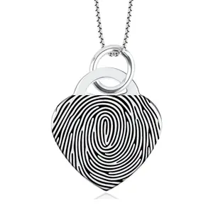 High Polished Stainless Steel Fingerprint Heart Necklace