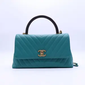 Pre-owned CHANEL Cavier Handle bag Caviar Lizard Embossed Chevron Quilted Mini Coco Handle Flap Green B21460