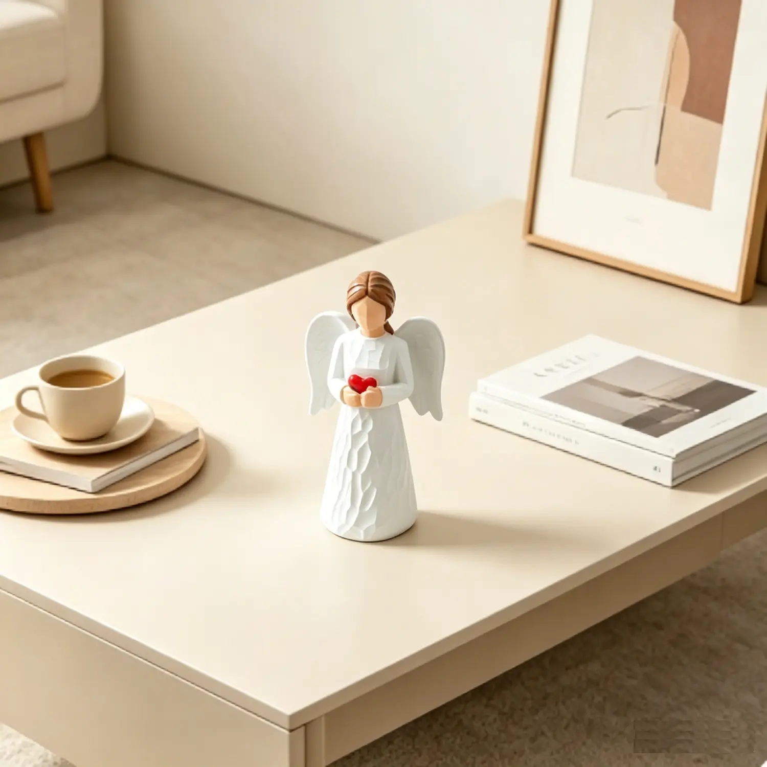 SICANDAENHK Hand-Carved Guardian Angel Statue with Angel Wing Details, Modern ABS Home Decor Accent, Meaningful Holiday Gift for Home Upgrade, Angel Wing Statues