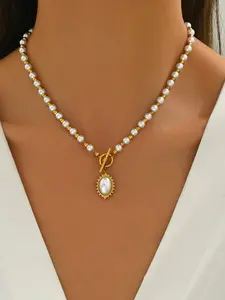 Fashion Imitation Pearl Pendant Ot Clasp Long Necklace, Versatile Casual Jewelry, Perfect Gift for Mother's Day, Wedding Anniversary, Graduation
