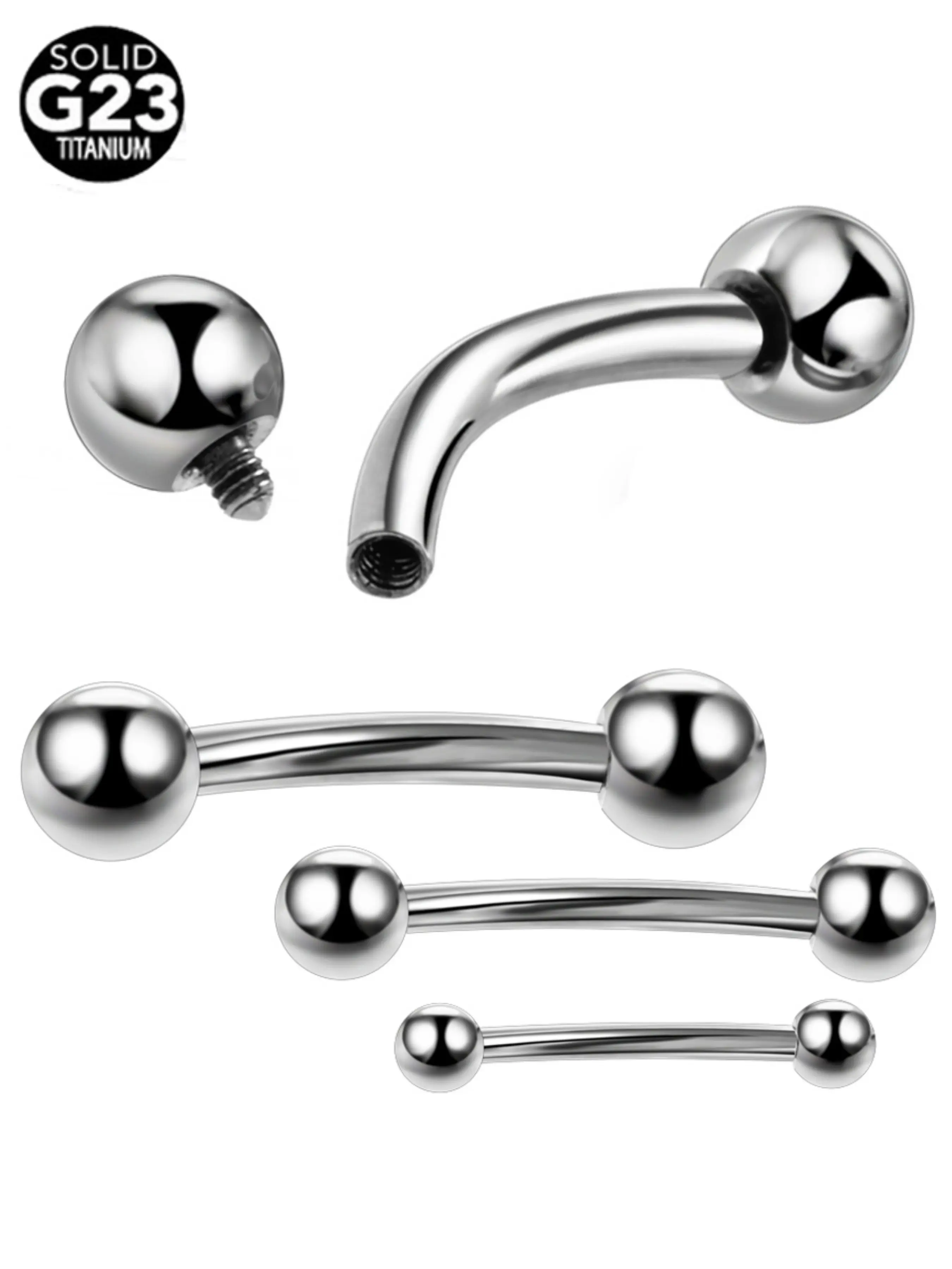 1pc 100% Titanium Eyebrow Piercings, Banana Rings, Double Ball Curved Barbell, Navel Piercing, Belly Button Ring, Body Jewelry