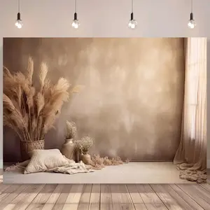 1pc Bohemian Style Brown Backdrop Cloth Shower Party Theme Style Multiple Sizes 5x3ft 5x7ft Birthday Party Decor Banner Portrait Photography Background Vinyl Material Boho Vibe