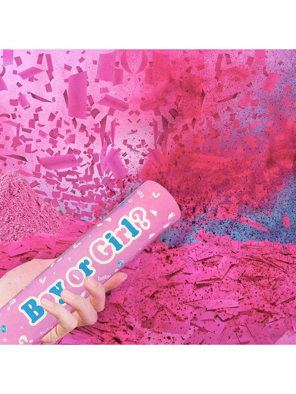 Gender Reveal Confetti Powder Cannon 4pcs, Safe Powder Smoke, Boy Blue and Girl Pink Gender Reveal Poppers - He or She Smoke Bomb Baby Shower Baby Party Decorations Supplies Sticks