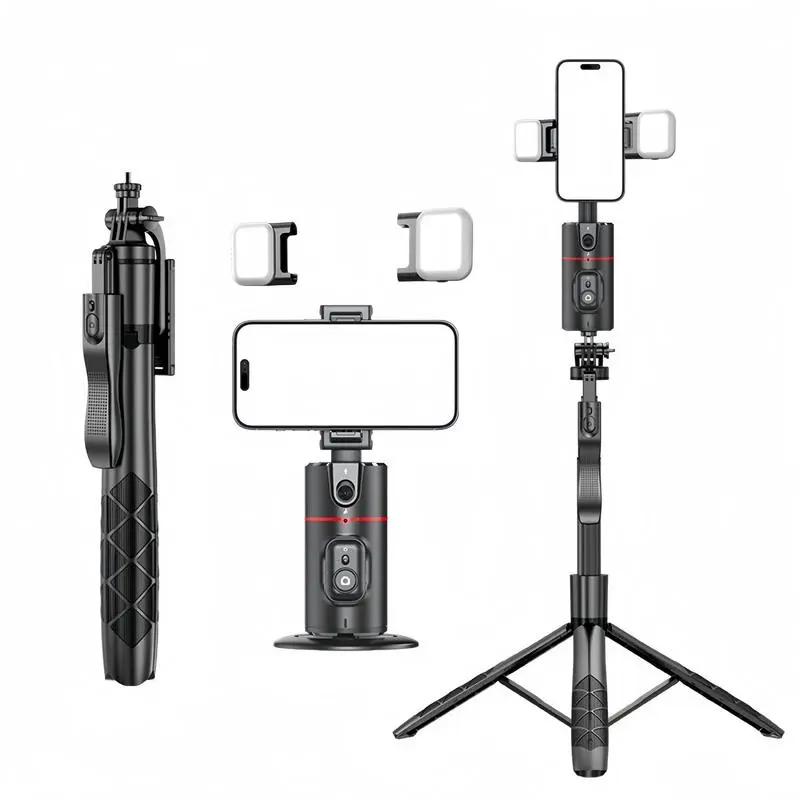 360 Degree Intelligent Face Tracking Gimbal, Smart Gesture Recognition Selfie Stick with Tripod & Fill Light, Selfie Accessories for iPhone&Android