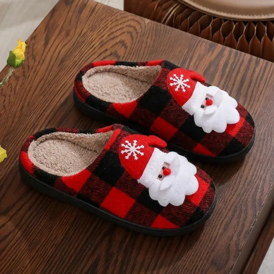 【Black Friday】Classic Indoor Sports Slides - Cute Santa & Reindeer Fluffy Slippers, Soft Warm Winter House Shoes with Christmas Tree Embroidery for Holiday Season