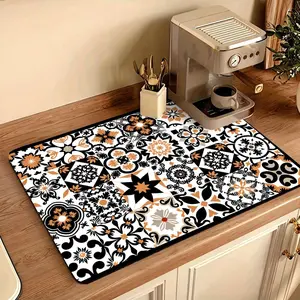 Multi-Functional Table Mat, Floral Grid Print Rubber Coaster, Easy Clean, Water Absorbent, Non-Slip, Durable, Ideal for Kitchen and Bedroom