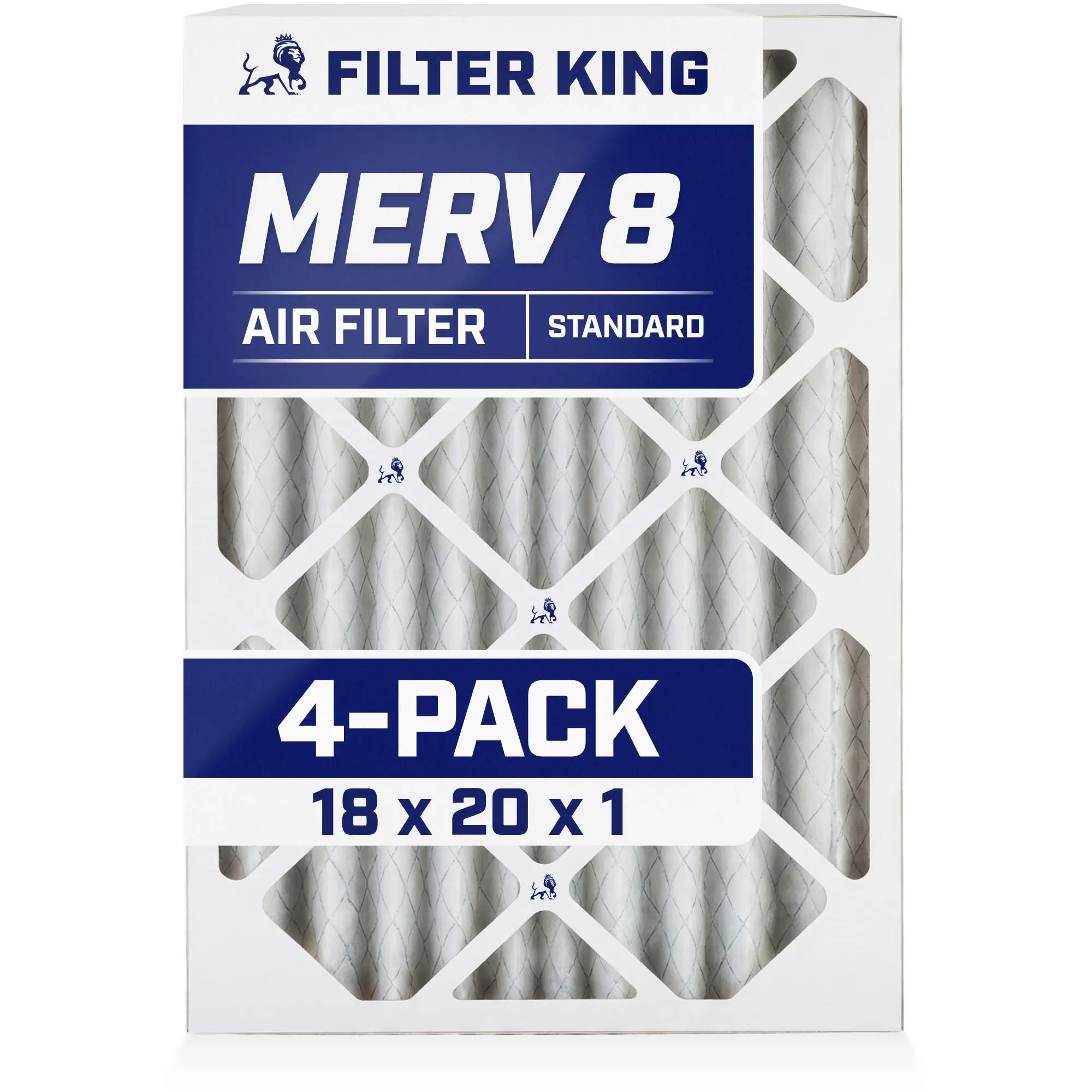 Filter King 18x20x1 Air Filter | 4-PACK | MERV 8 HVAC Pleated A/C Furnace Filters | MADE IN USA | Actual Size: 17.5 x 19.5 x .75"