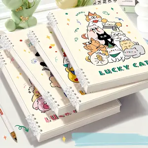 Cute Lucky Cat Lined Notebook Workbook – B5 7.2" × 10.1", 120 Pages Spiral Journal, Aesthetic Animal Stack Design for Note Taking, School & Daily Writing