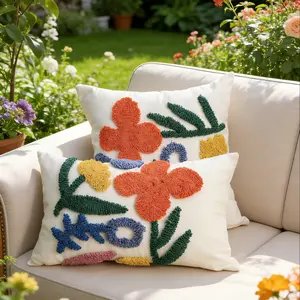 Multicolor Flower Petal Pillow Cover, Plush Embroidery Farmhouse Style, Suitable for Living Room Sofa Bed Car Outdoor Garden Decor