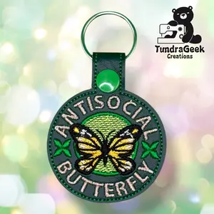 Antisocial Butterfly Embroidered Keychain – Funny Introvert Gift