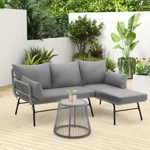 EROMMY Outdoor Furniture Set, Patio Bistro Conversation Furniture Sets with All-Weather Wicker Wide Ergonomic Armchairs, Tempered Glass Top Table and Seat Cushions for Porch, Backyard, Patio Furniture Sets
