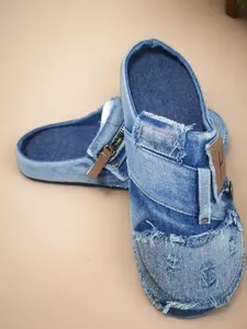 New Hole Design Trendy Men's Shoes, Versatile Sports Slippers for Daily Use, Retro Style Denim Sandals with Toe Caps, Comfortable Half Slippers, Walking Shoes, Summer Sandal, Affordable Sandals, Casual Sandals