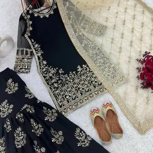 Indian Dress for Women - Casual Style with Black and Gold Embroidery, Suitable for Various Occasions - Womenswear