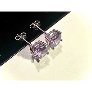 925 Sterling Silver Amethyst Stud Earrings for Women 6MM Birthstone Gift