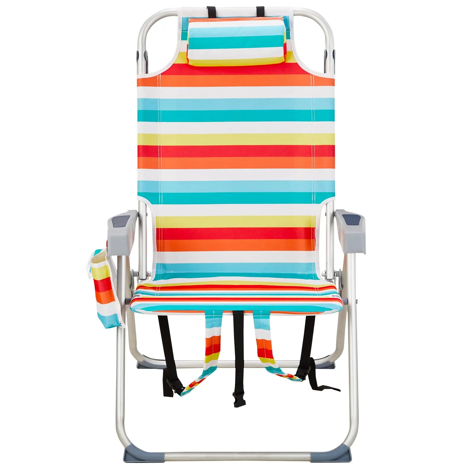 Foldable Aluminum Patio Chair with Headrest & Storage Pouch, Lightweight Collapsible Frame, 220 lbs/100 kg Capacity, Adjustable Portable Compact Chair for Camping, Beach (Colorful Stripes), Foldable Chairs, Adjustable Portable Chairs