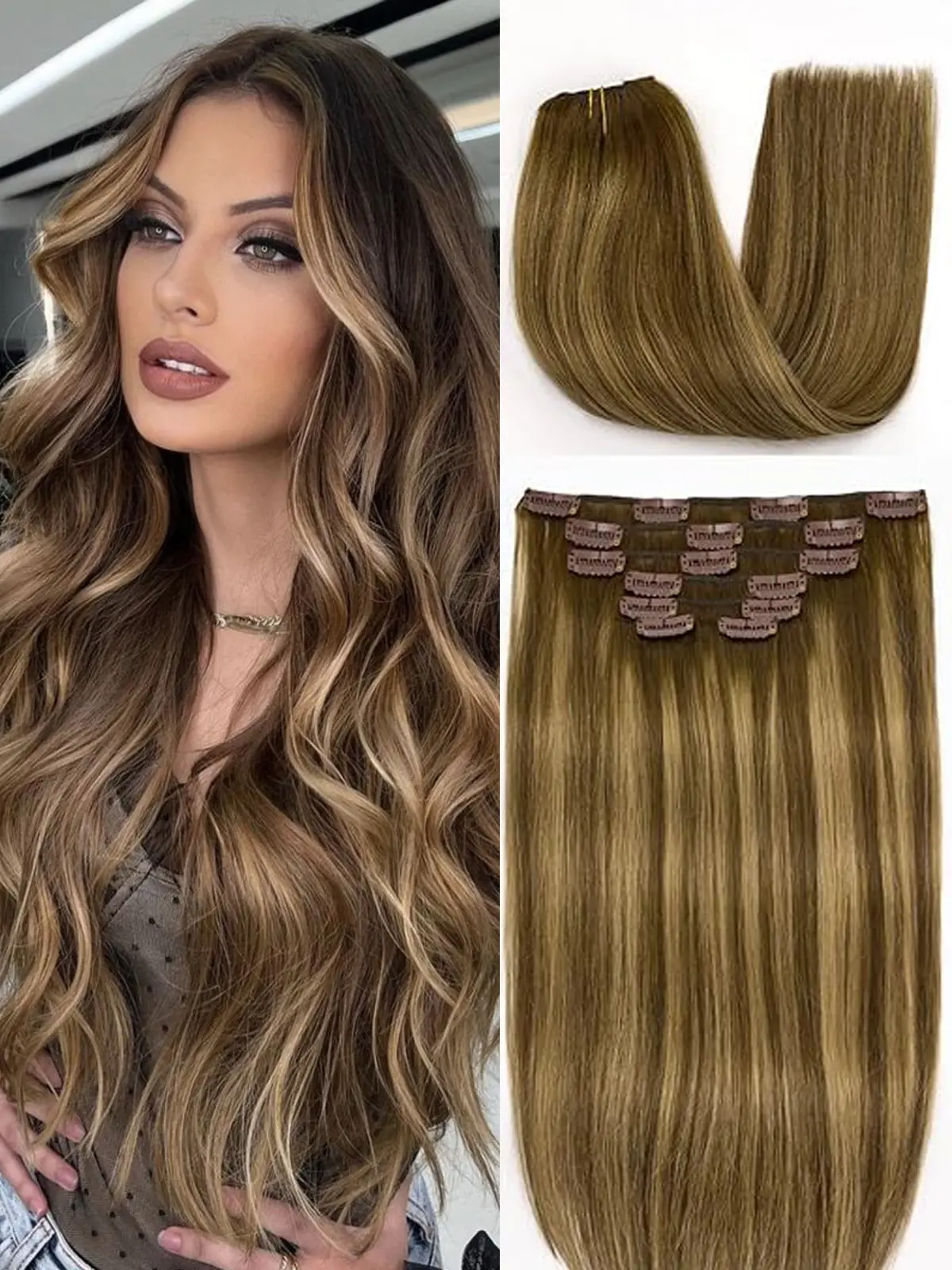 Straight Clip In Hair Extensions Real Human Hair Balayage  display picture 1