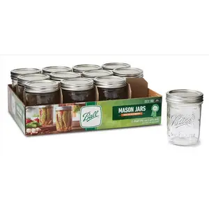 Ball, Glass Mason Jars with Lids & Bands, Wide Mouth, Clear, 16 oz, 12 Count