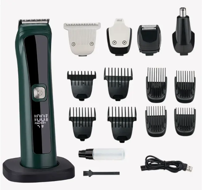 6-in-1 Electric Hair Trimmer Set, Quiet Cordless Barber Clippers with LED Power Screen, Washable Hair Cutting Machine for Men with Organizer Base
