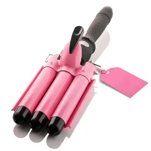Three Barrel Curling Iron Wand Hair Waver with LCD Temperature Display - 1 Inch Ceramic Tourmaline Triple Barrels, Dual Voltage Crimp