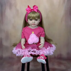 TopLink 22 Inch 55cm Full Vinyl Body Reborn Baby Doll with Long Hair Princess Girl Bath Toy Dress Up and Bedtime for Kids Girls Lovely Birthday Gift Reborndoll Softdolls