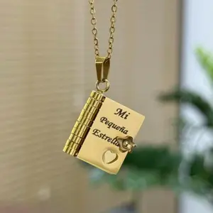 AS703 Mi Pequeña Estrella Book Necklace for Daughter My Little Star Book Necklace Engraved Jewelry, Perfect Birthday or Graduation Gift