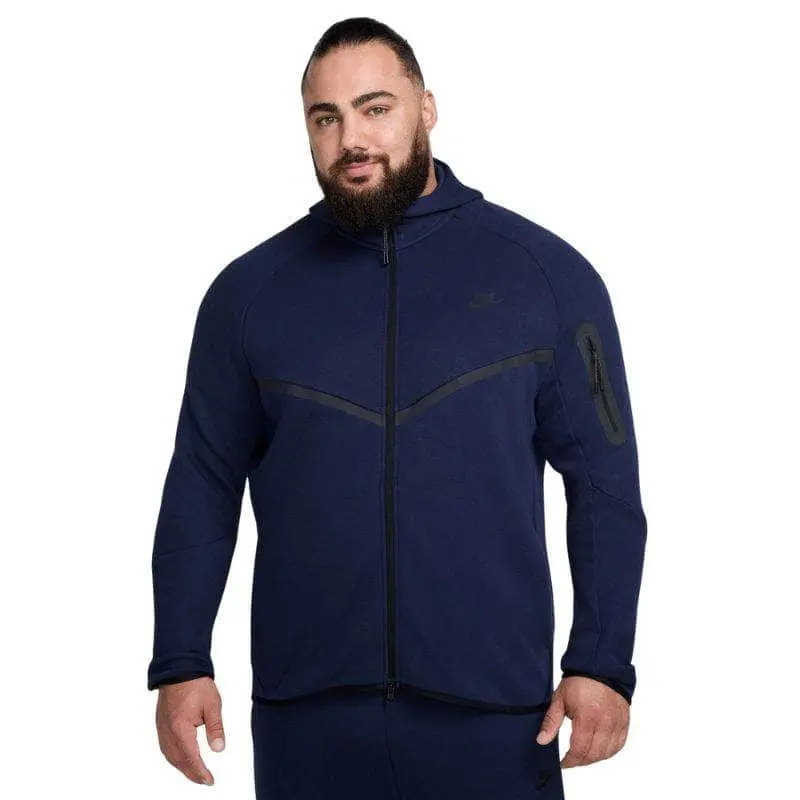 Men's Nike Original Full-Zip Long-Sleeve Fleece Windrunner Hoodie - Cotton-Lined Menswear Top with Warm Design, Secure Hem, Functional Utility Pocket