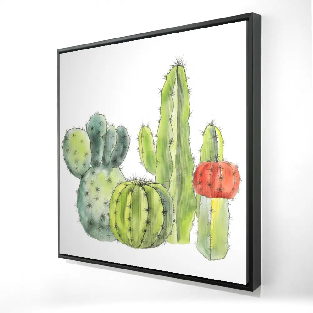Begin Home Decor 2081-2424-FL285 24 x 24 in. Gathering of Small Cactus Framed Canvas - Exotic Home Decor